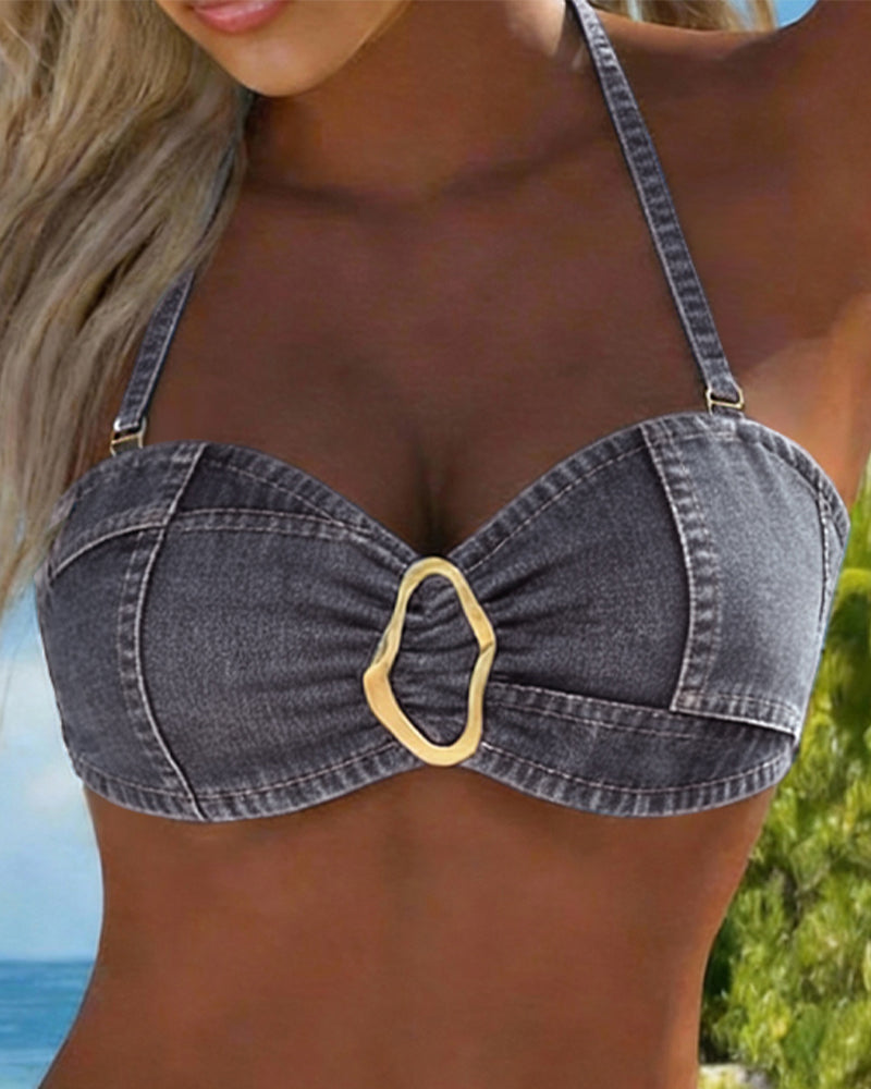 Nancy™ | Metal Buckle Two Piece Garter Belt Bikini