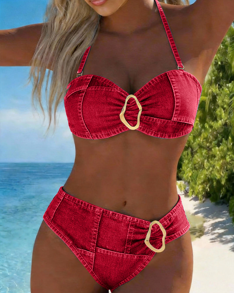 Nancy™ | Metal Buckle Two Piece Garter Belt Bikini