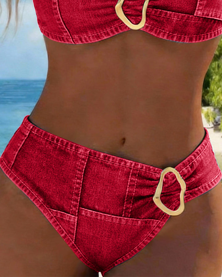 Nancy™ | Metal Buckle Two Piece Garter Belt Bikini