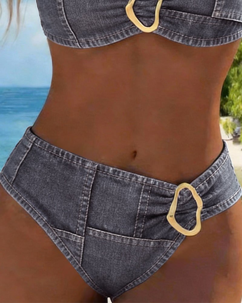Nancy™ | Metal Buckle Two Piece Garter Belt Bikini