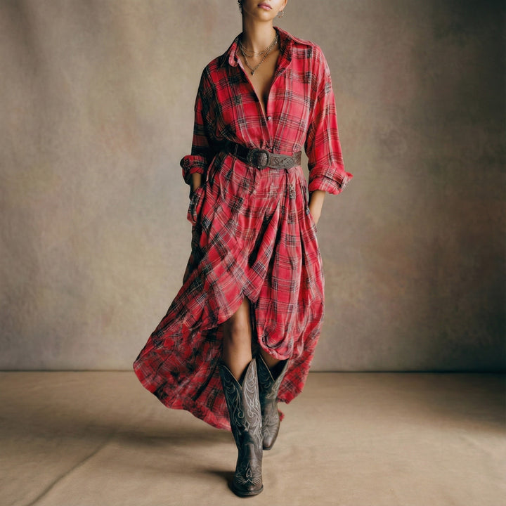 Abril | Belted Plaid Shirt Dress