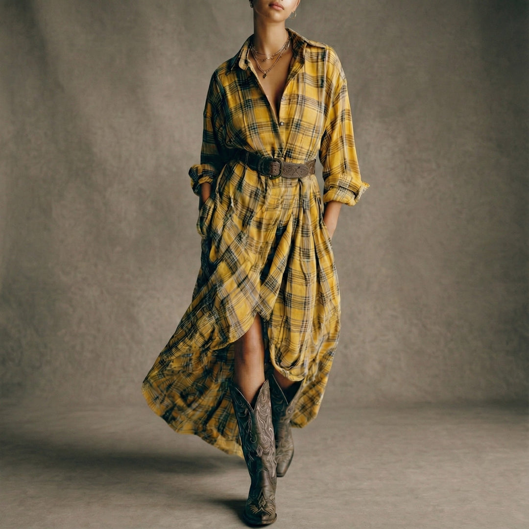 Abril | Belted Plaid Shirt Dress