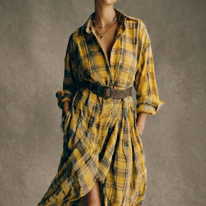 Abril | Belted Plaid Shirt Dress