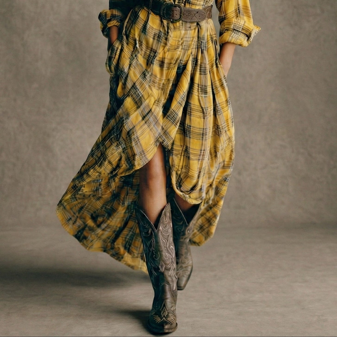 Abril | Belted Plaid Shirt Dress