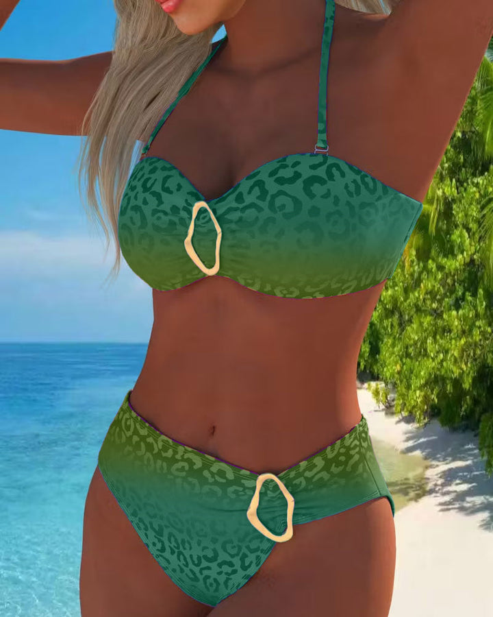 Kiki™ | Halterneck Swimsuit with Leopard Print and Color Gradient