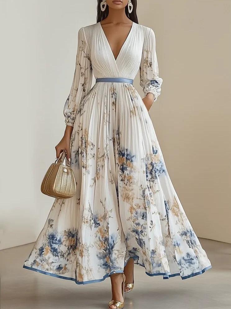 Amalia | White Floral Chiffon Balloon Sleeve Maxi Dress
